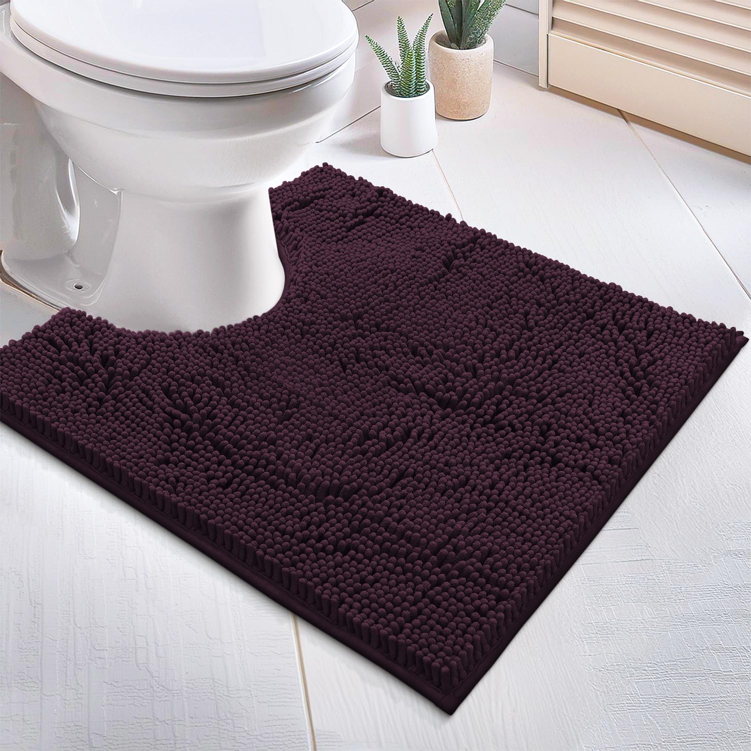 Luxurux Luxury Shaggy Toilet Bath Mat U-Shaped Contour Rugs For Bathroom, Soft And Comfortable, Maximum Absorbent, Dry Quickly,